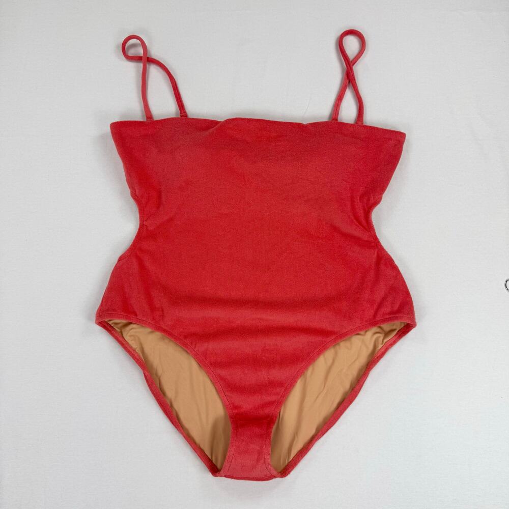 J Crew Cutout Bandeau Terry Cloth One Piece Swimsuit Women's 22 Coral